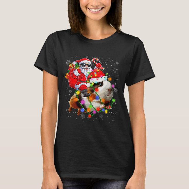 Funny Guinea G Christmas Santa Hat Xmas Lights  T-Shirt (Front)
