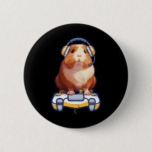 Funny Guinea Pig And Video Gamer Lover Fluffy Cavy 6 Cm Round Badge