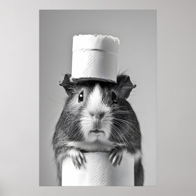 Funny Guinea Pig Bathroom Print, Toilet Paper Hat Poster (Front)