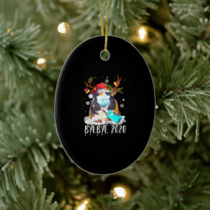 Funny Guinea Pig Christmas Face Mask Bye Bye 2020 Ceramic Tree Decoration