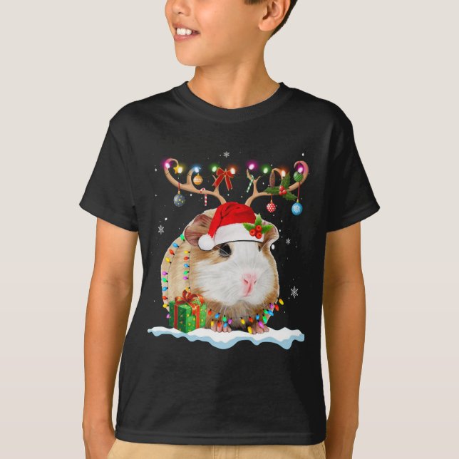 Funny Guinea Pig Christmas Reindeer Christmas Ligh T-Shirt (Front)