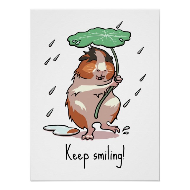 Funny Guinea Pig Keep Smiling Rain Dancing Cartoon Poster (Front)