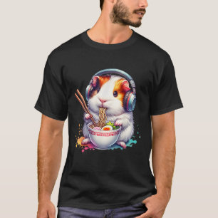 Funny Guinea Pig Listening To Music And Eating T-Shirt