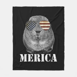 Funny Guinea Pig Merica Patriotic Usa Flag Glasses Fleece Blanket