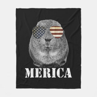 Funny Guinea Pig Merica Patriotic Usa Flag Glasses Fleece Blanket