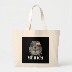 Funny Guinea Pig Merica Patriotic Usa Flag Glasses Large Tote Bag