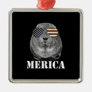 Funny Guinea Pig Merica Patriotic Usa Flag Glasses Metal Tree Decoration