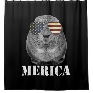 Funny Guinea Pig Merica Patriotic Usa Flag Glasses Shower Curtain