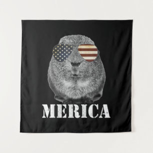 Funny Guinea Pig Merica Patriotic Usa Flag Glasses Tapestry