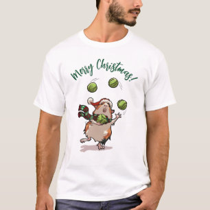 Funny Guinea Pig Merry Christmas! Juggler Cartoon T-Shirt
