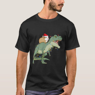 Funny Guinea Pig Riding Christmas Light T Rex Dino T-Shirt