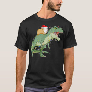 Funny Guinea Pig Riding Christmas Light T Rex Dino T-Shirt