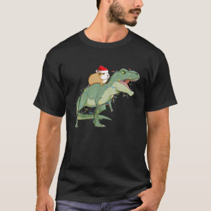 Funny Guinea Pig Riding Christmas Light T Rex Dino T-Shirt