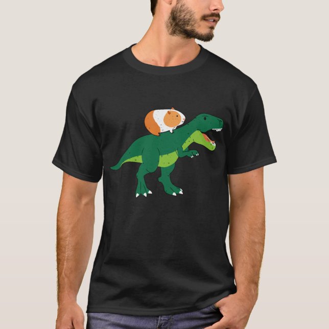 Funny Guinea Pig Riding Dinosaur T-Shirt (Front)