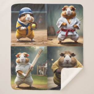Funny Guinea Pig Sport Stars,  Sherpa Blanket