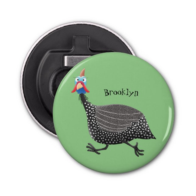 Funny Guineafowl bird cartoon illustration  Bottle Opener (Front)
