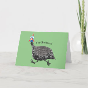 Funny Guineafowl bird cartoon illustration Card