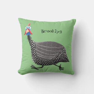 Funny Guineafowl bird cartoon illustration Cushion