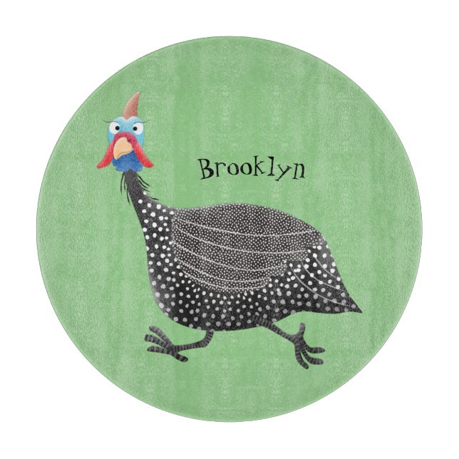 Funny Guineafowl bird cartoon illustration  Cutting Board (Front)