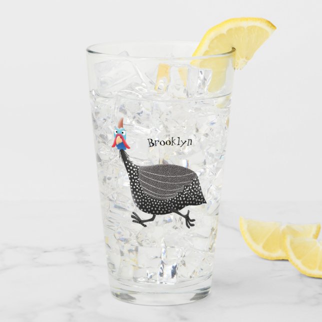 Funny Guineafowl bird cartoon illustration Glass (Back Ice)