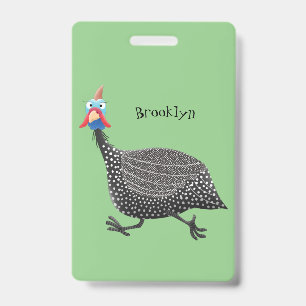 Funny Guineafowl bird cartoon illustration ID Badge