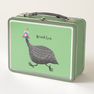 Funny Guineafowl bird cartoon illustration Metal Lunch Box