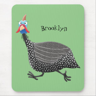 Funny Guineafowl bird cartoon illustration Mouse Mat