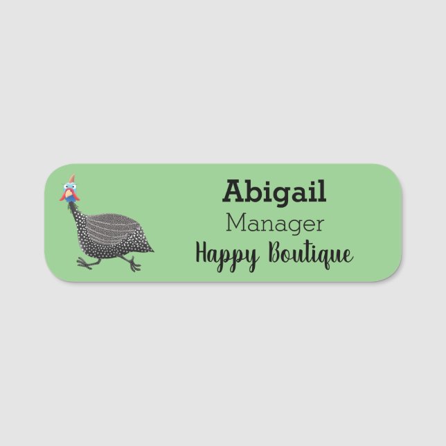 Funny Guineafowl bird cartoon illustration Name Tag (Front)