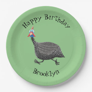 Funny Guineafowl bird cartoon illustration Paper Plate