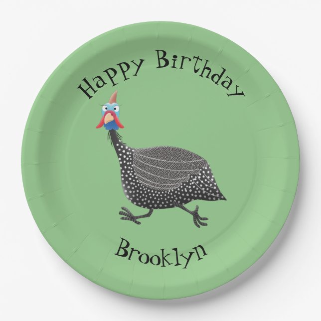 Funny Guineafowl bird cartoon illustration Paper Plate (Front)