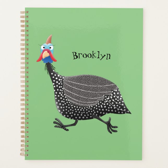 Funny Guineafowl bird cartoon illustration Planner (Front)