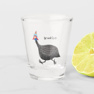 Funny Guineafowl bird cartoon illustration Shot Glass