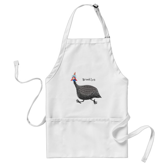 Funny Guineafowl bird cartoon illustration  Standard Apron (Front)