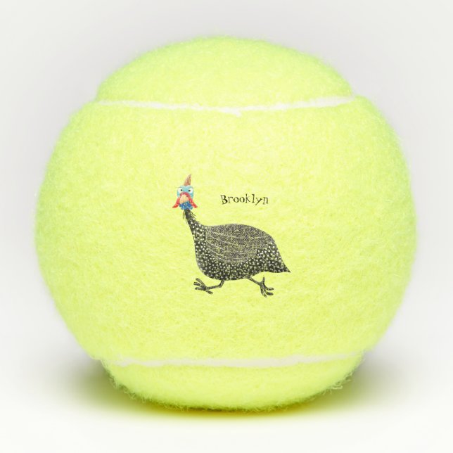 Funny Guineafowl bird cartoon illustration Tennis Balls (Front)