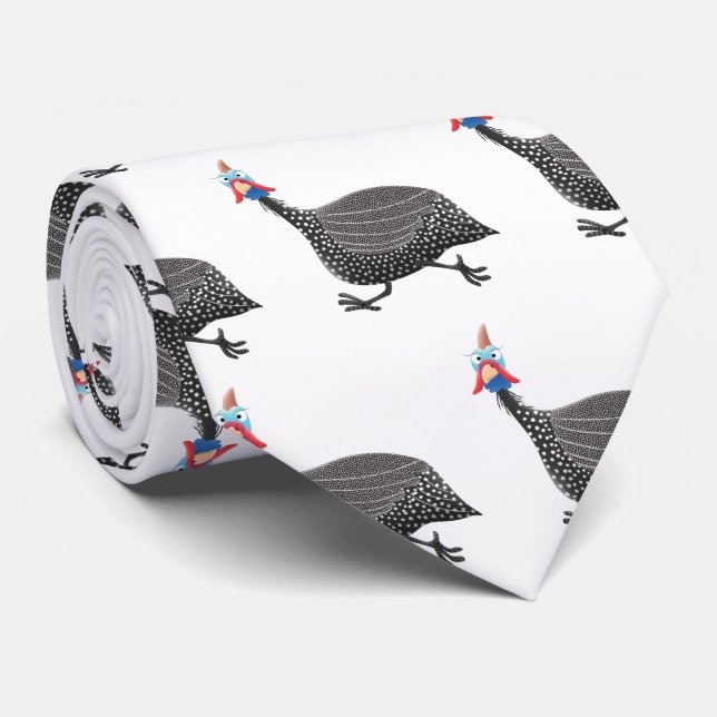 Funny Guineafowl bird cartoon illustration Tie (Rolled)