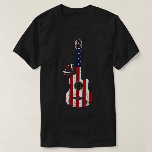 Funny Guitar 4th of July Cool American Flag Guitar T-Shirt (Design Front)