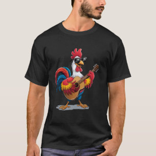 Funny Guitar Artwork Music Lovers Rooster Playing T-Shirt