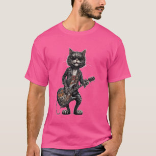 Funny Guitar Cat Playing Guitar Rock and Roll Rock T-Shirt