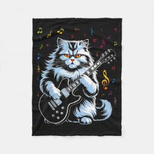 Funny Guitar Cat Rock Playing Fleece Blanket