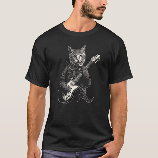 Funny Guitar Cat T-Shirt (Front)