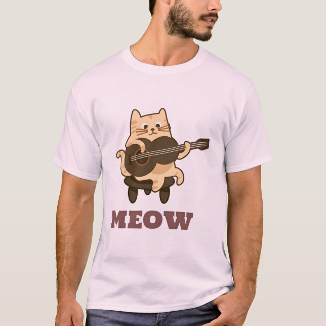 Funny Guitar Cat T-Shirt “MEOW” Music Lover Tee (Front)