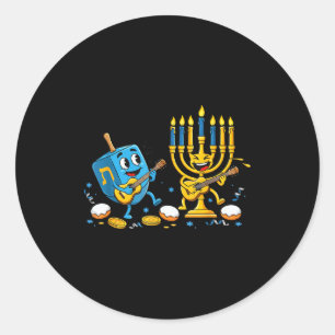 Funny Guitar Dreidel Menorah Hanukkah Kids Womens Classic Round Sticker