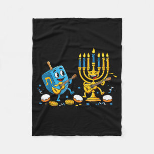 Funny Guitar Dreidel Menorah Hanukkah Kids Womens Fleece Blanket