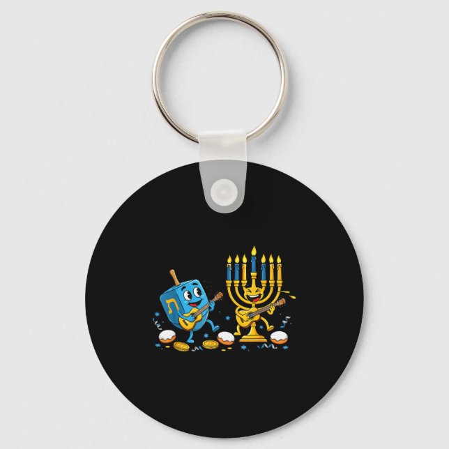 Funny Guitar Dreidel Menorah Hanukkah Kids Womens  Key Ring (Front)