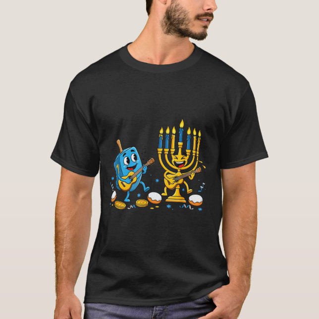 Funny Guitar Dreidel Menorah Hanukkah Kids Womens  T-Shirt (Front)