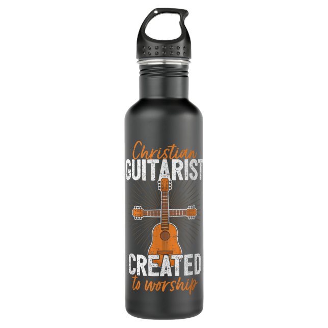 Funny Guitar Player Guitarist I Crucifix Christian 710 Ml Water Bottle (Front)