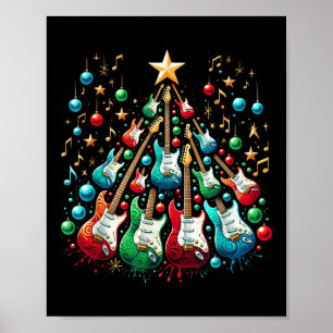 Funny Guitar Santa Hat Christmas Tree Guitar Music Poster