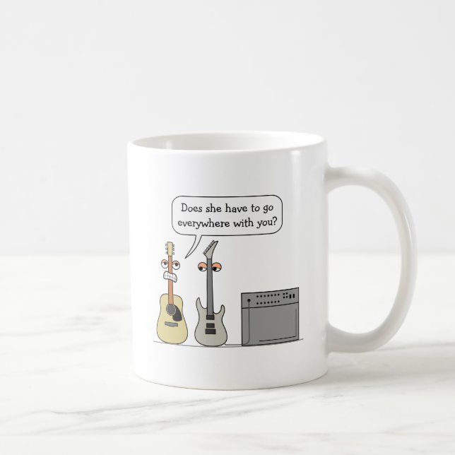 Funny Guitar Third Wheel Cartoon Scene Coffee Mug (Right)