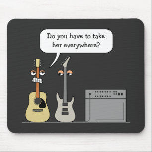 Funny Guitar Third Wheel Cartoon Scene Mouse Mat