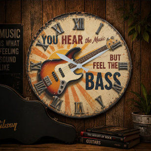 Funny Guitar You Hear the Music But Feel the Bass Large Clock